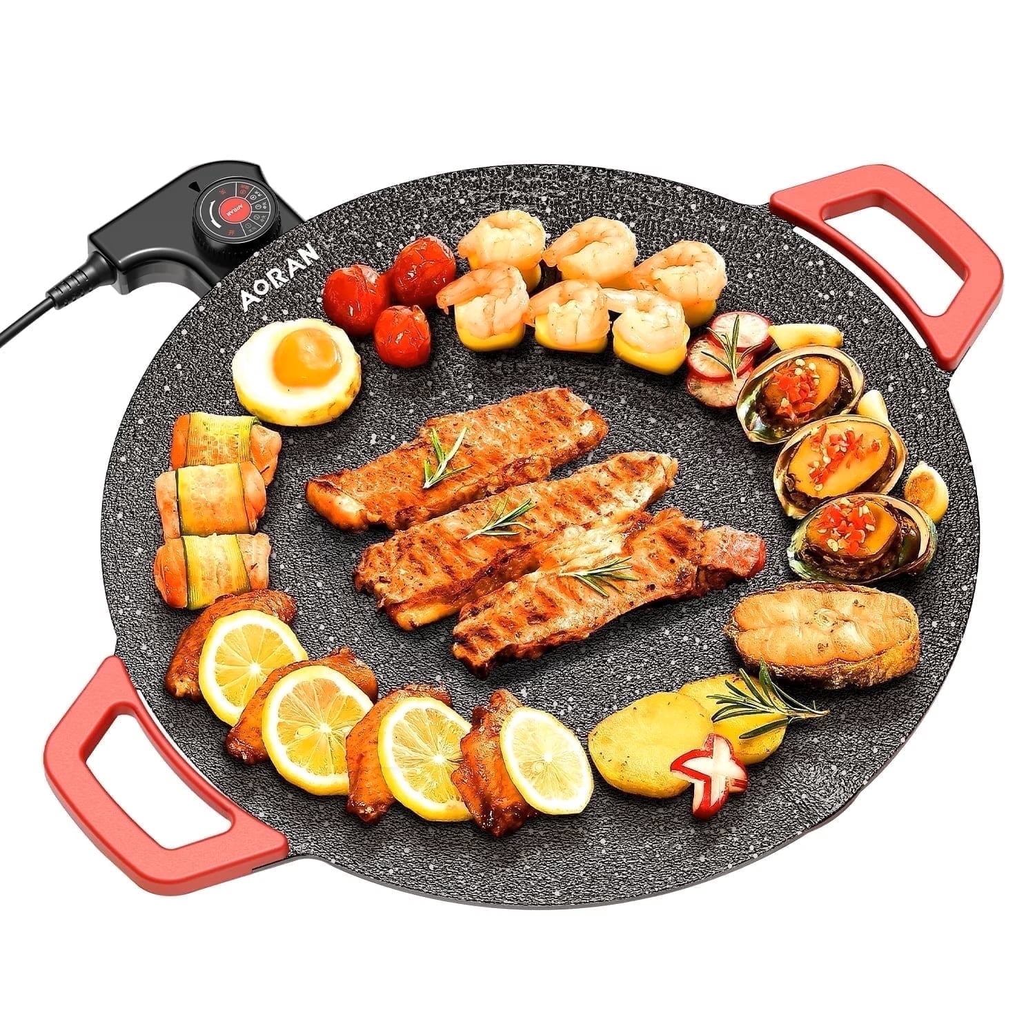 AORAN KITCHEN Indoor Electric Grills - 16in Nonstick Smokeless Griddle for Use, Compact & Versatile Cooking for Steaks, Pancakes, and BBQ