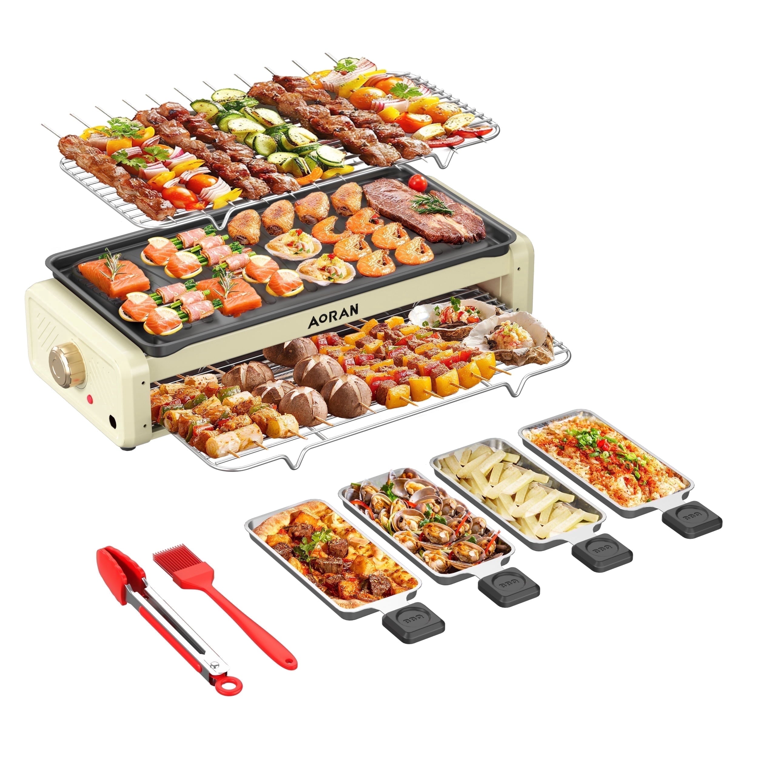 AORAN KITCHEN Electric Grill - 1800W Smokeless Nonstick Indoor Griddle, Multifunctional Skillet, Adjustable Temperature for Home Frying, Baking and Stewing