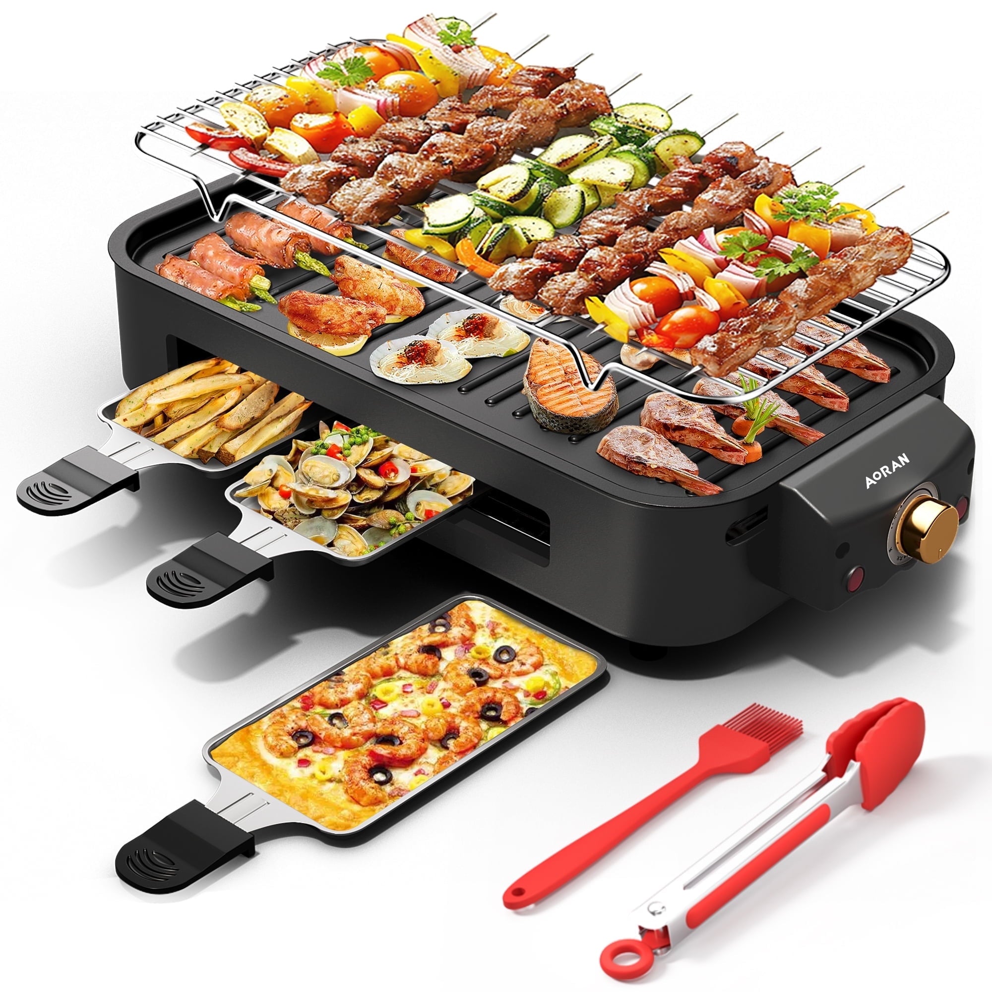 AORAN Indoor Grills Electric Smokeless - Versatile Double-layer Indoor Electric Griddles, 1500W Smokeless Grill Skillet Griddles for Home Cooking Black