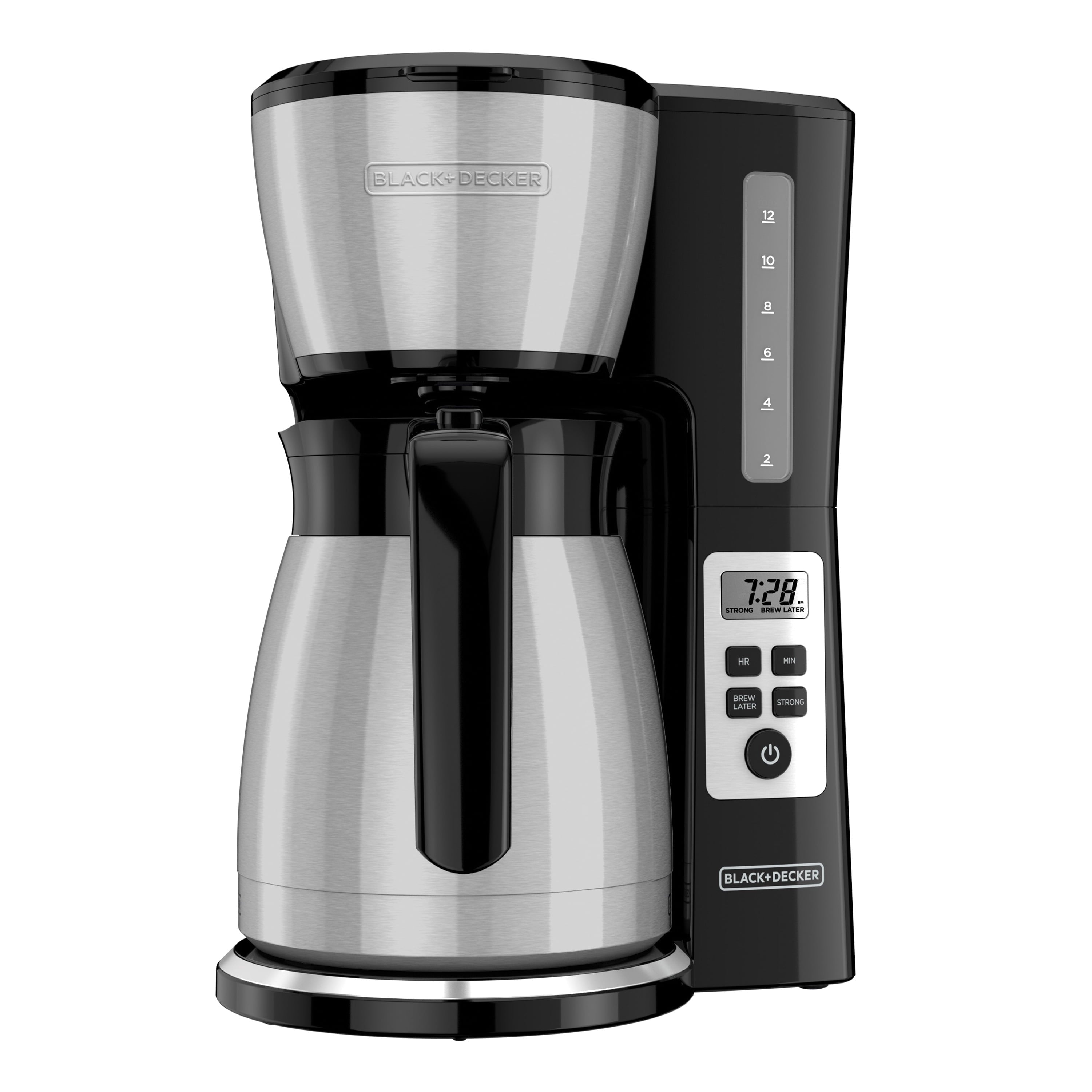 BLACK+DECKER 12 Cup Thermal Programmable Coffee Maker with Brew Strength and VORTEX Technology - Black/Steel