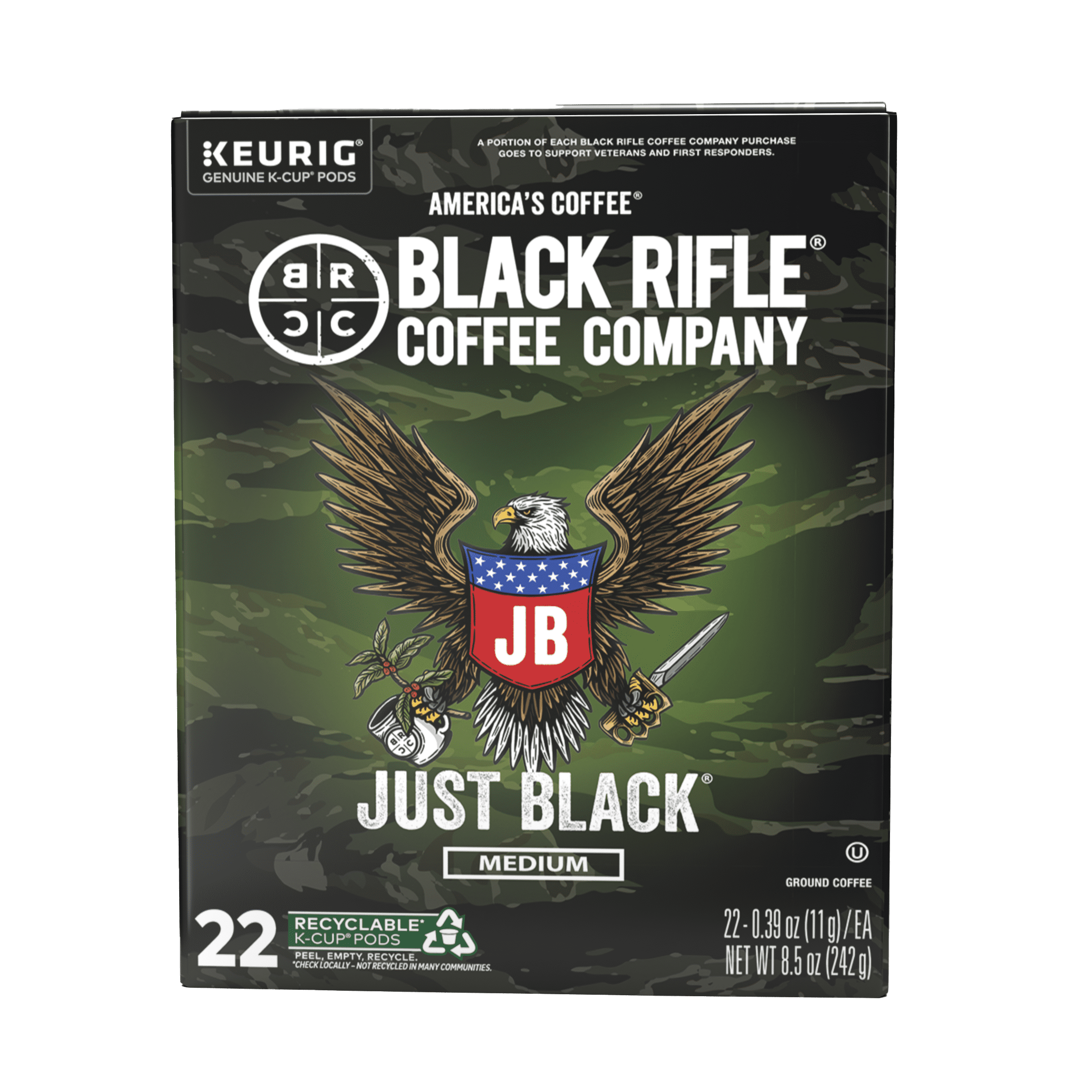 Black Rifle Coffee Company Just Black Keurig K-Cup Pods - Medium Roast, 22 Count