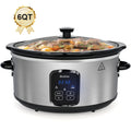 Bluebow 6QT Slow Cooker - Stoneware Crock with Removable Pot, 3 Heat Settings, Non-Stick & Auto Keep Warm, Stainless Steel