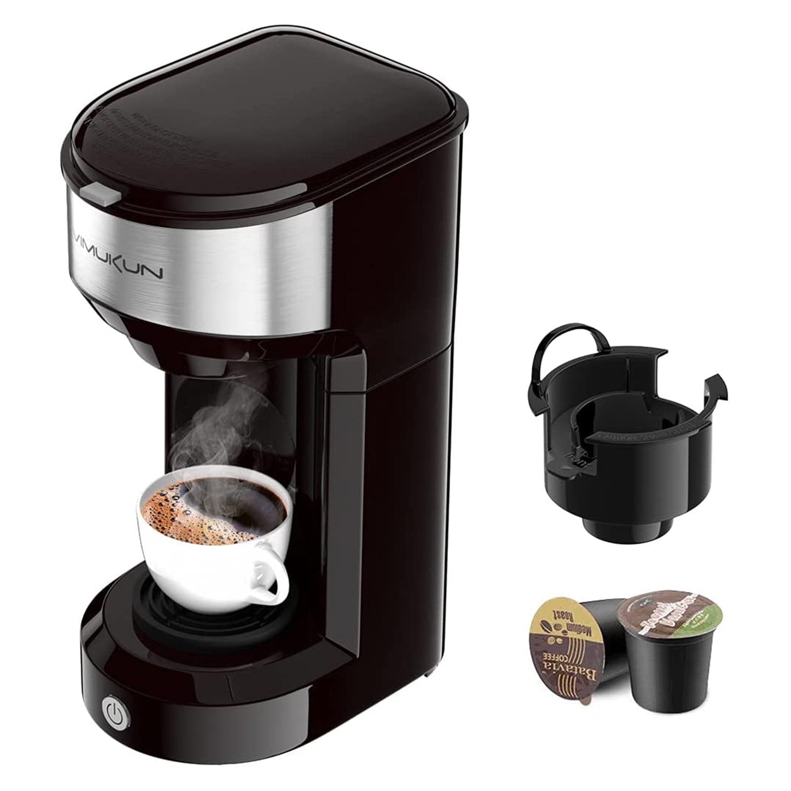 Coffee Maker - Single Serve Coffee Maker Machine 6 to 14 oz With Permanent Filter, Compatible with K Cup Pod & Ground Coffee, Mini Size Black