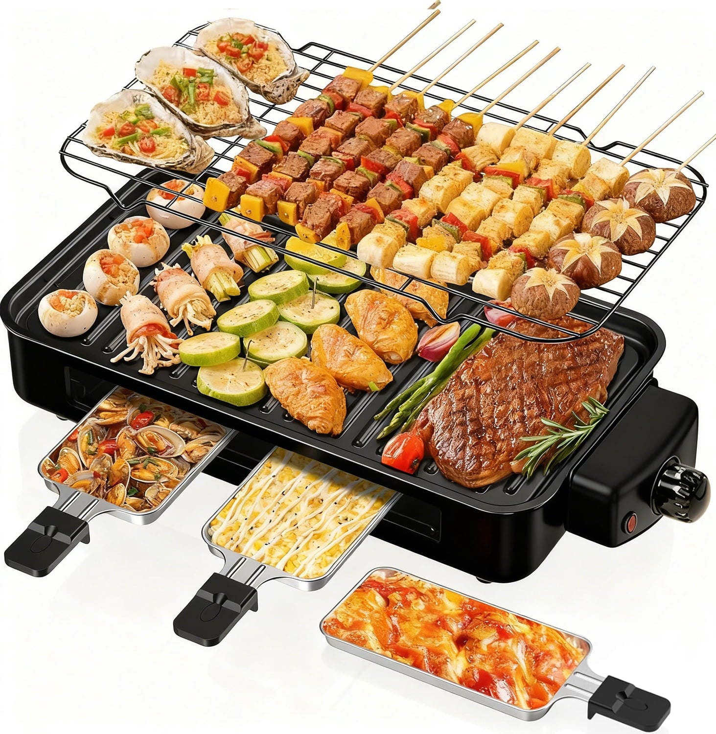 DELICIO 15.7-Inch Electric Indoor Grill - Non-Stick Countertop Barbecue Grill for Indoor Cooking, Smokeless Wood-Free Operation, Ideal for Small Families
