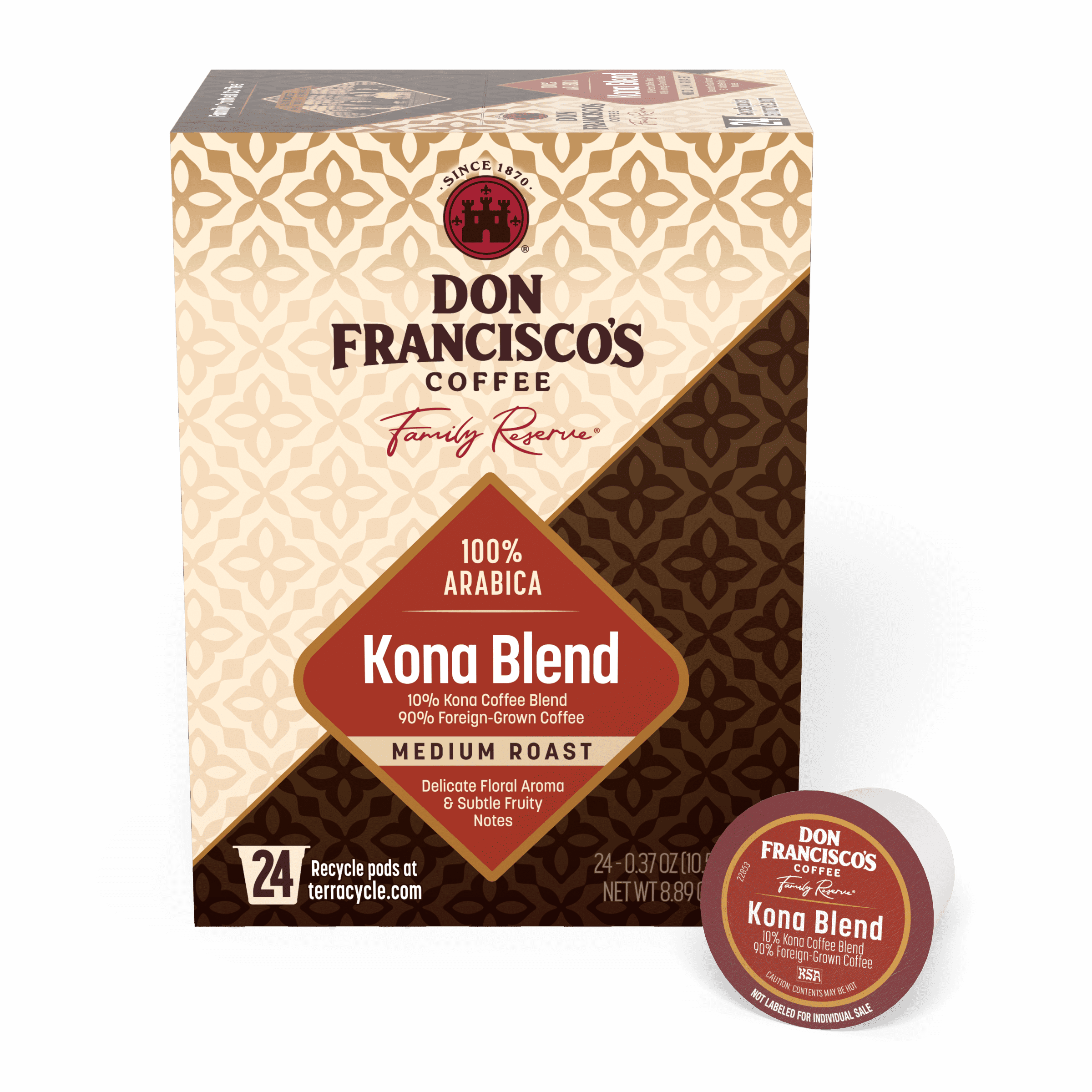 Don Francisco's Kona Blend Medium Roast K-Cup Coffee Pods - 24 Count, Compatible with Keurig Brewers, Recyclable Through TerraCycle