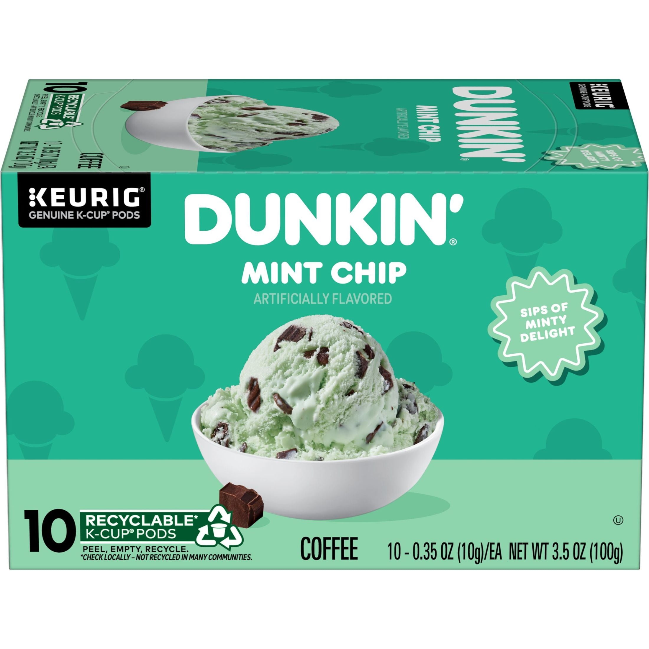 Dunkin’ Mint Chip Artificially Flavored Coffee - Keurig K Cup Pods, 10 Count Box