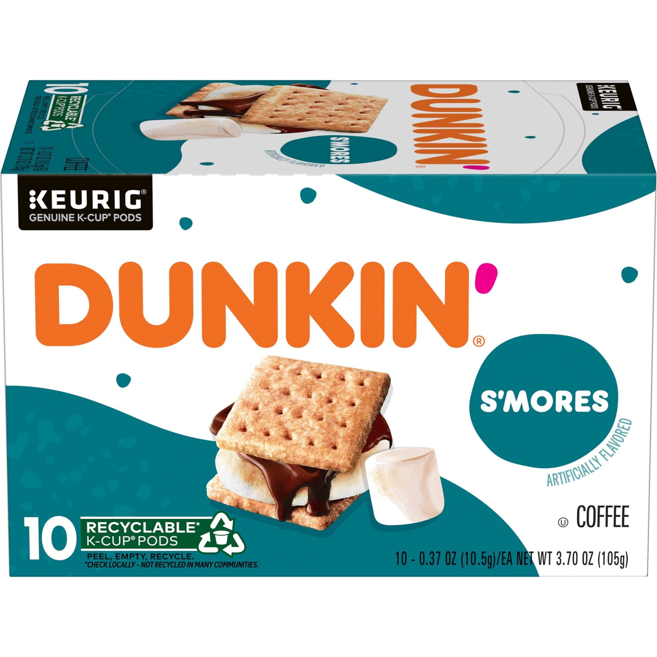 Dunkin’ S’mores Artificially Flavored Coffee - Medium Roast, Keurig K Cup Pods, 10 Count Box