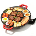 Electric Indoor Grill - 14 inch Nonstick Smokeless Round Griddle with Temperature Control for Kitchen BBQ Steak Pancakes