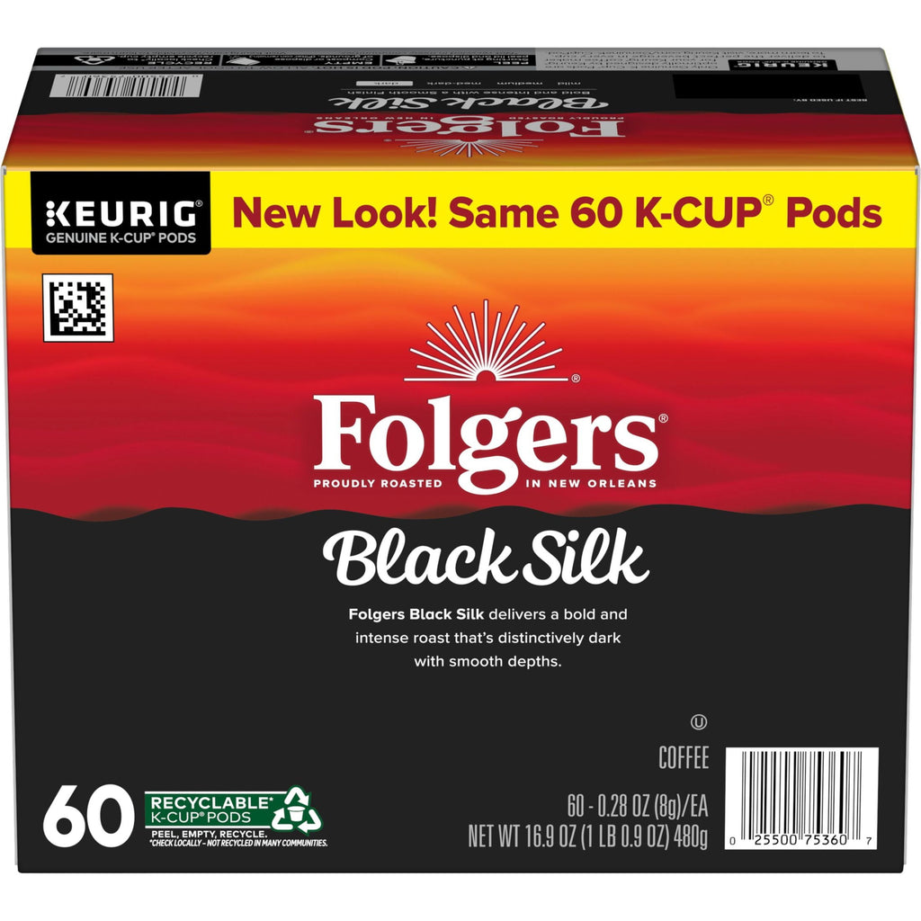 Folgers Black Silk - Dark Roast Coffee, Keurig K Cup Pods, 60 Count Box