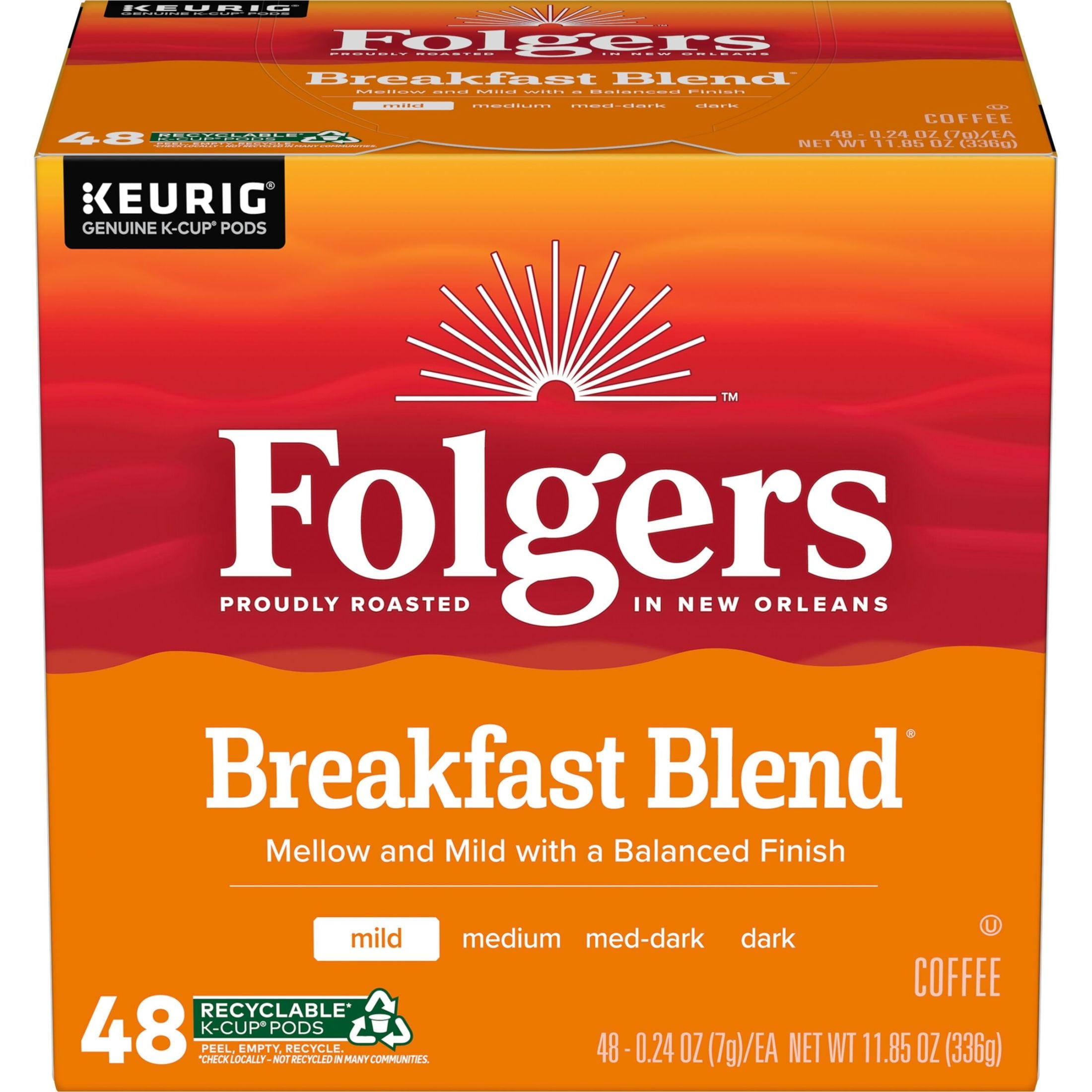 Folgers Breakfast Blend - Mild Roast Coffee, Keurig K Cup Pods, 48 Count Box
