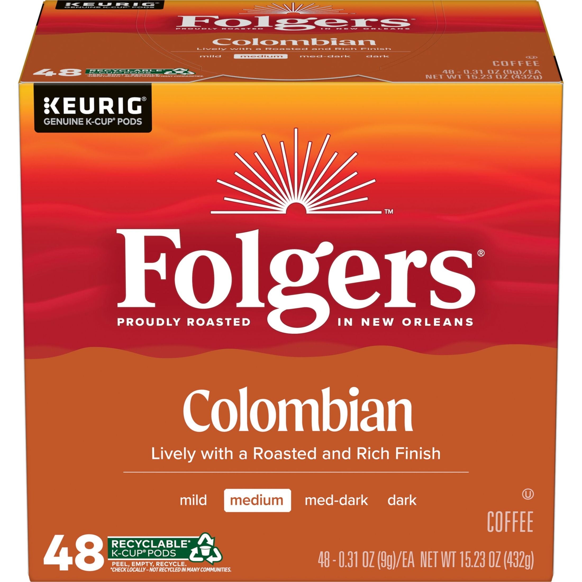 Folgers Colombian Coffee - Medium Roast, Keurig K Cup Pods, 48 count Box