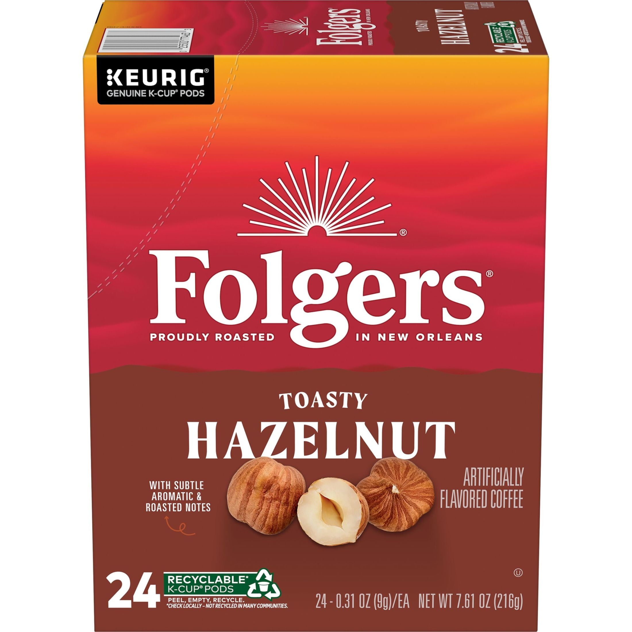 Folgers Toasty Hazelnut Artificially Flavored Coffee - Keurig K Cups, 24 Count Box