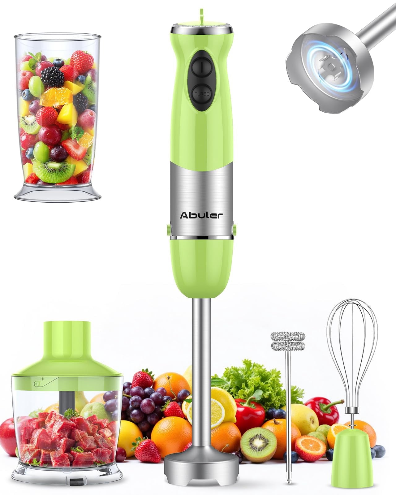 Immersion Blender Handheld 1000W 5 in 1 Corded Stick Hand Blender Kitchen with 12 Speed - BPA-Free, Mixing Beaker, Chopper, Whisk, Milk Frother, Perfect Emulsifier