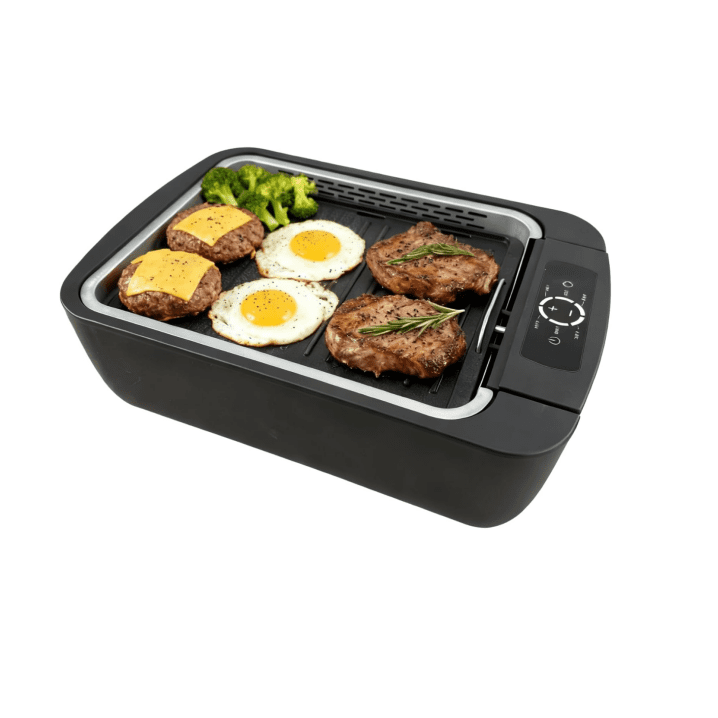 Indoor Smokeless Grill - 1100W Non-stick Table Top Electric Gill for BBQ and Indoor Grilling, 6-Speed Temperature Control Fast Heat Up, Dishwasher Safe, Serves 4-6 people, 16.2x11.2in