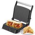 MIRASTON Electric Panini Press Grill - 3-in-1 Sandwich Maker with Non-Stick Plates, 180° Flat Open, Dishwasher Safe, Silver