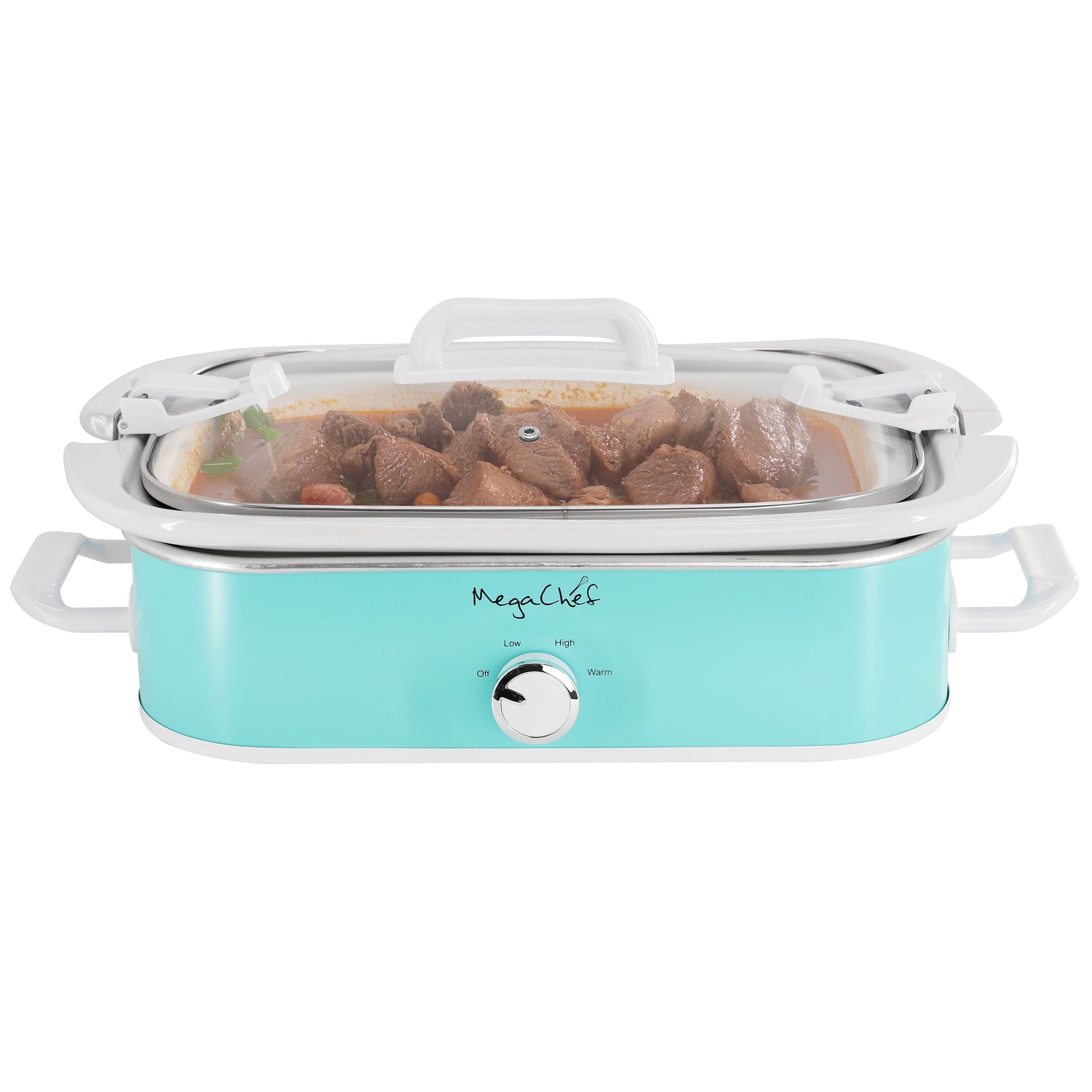 MegaChef 3.5 Quart Casserole Slow Cooker with 3 Temperature Settings (Turquoise)