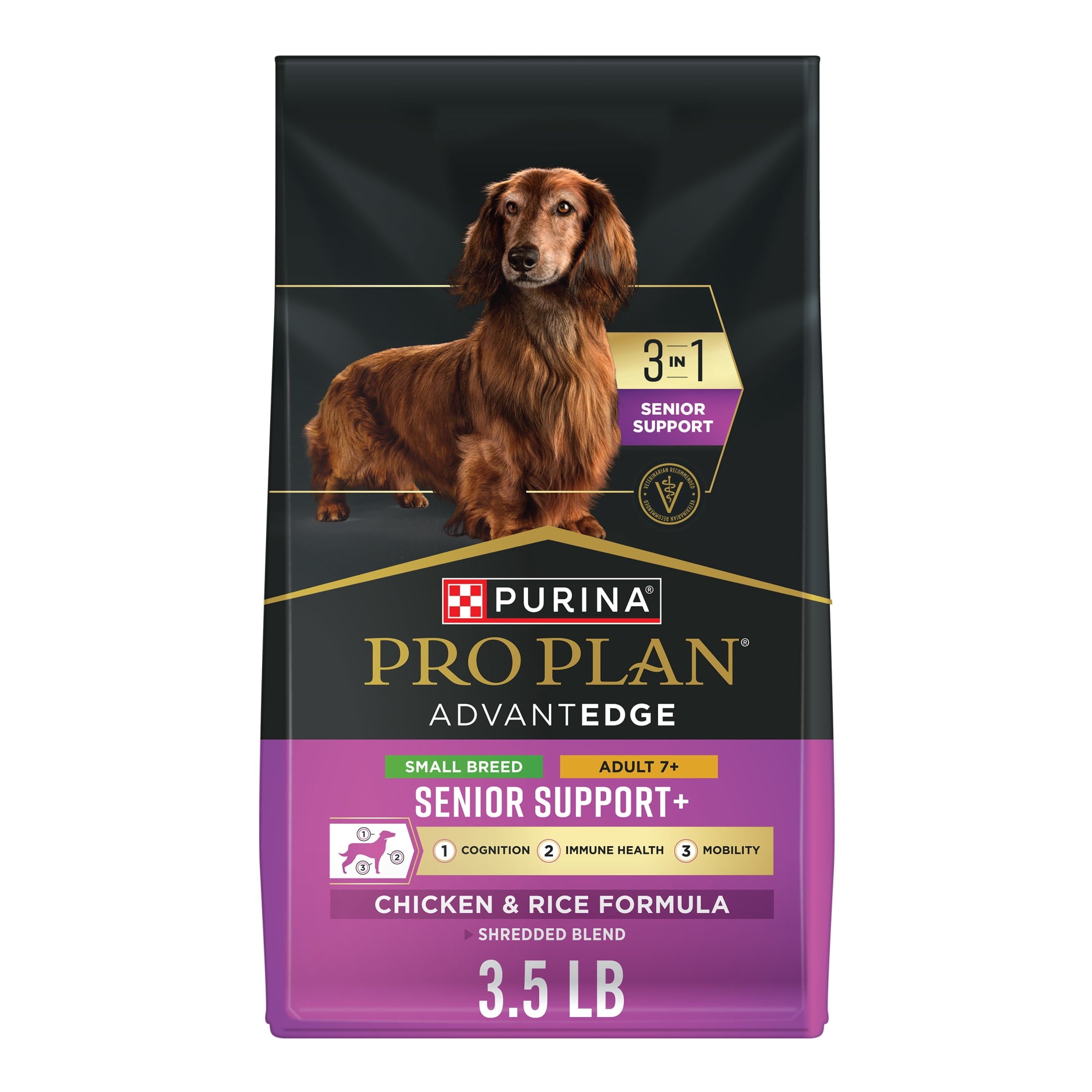 Purina Pro Plan AdvantEDGE Small Breed Senior Support Plus Chicken and Rice Formula Shredded Blend Dry Dog Food for Senior Dogs - 3.5 lb Bag