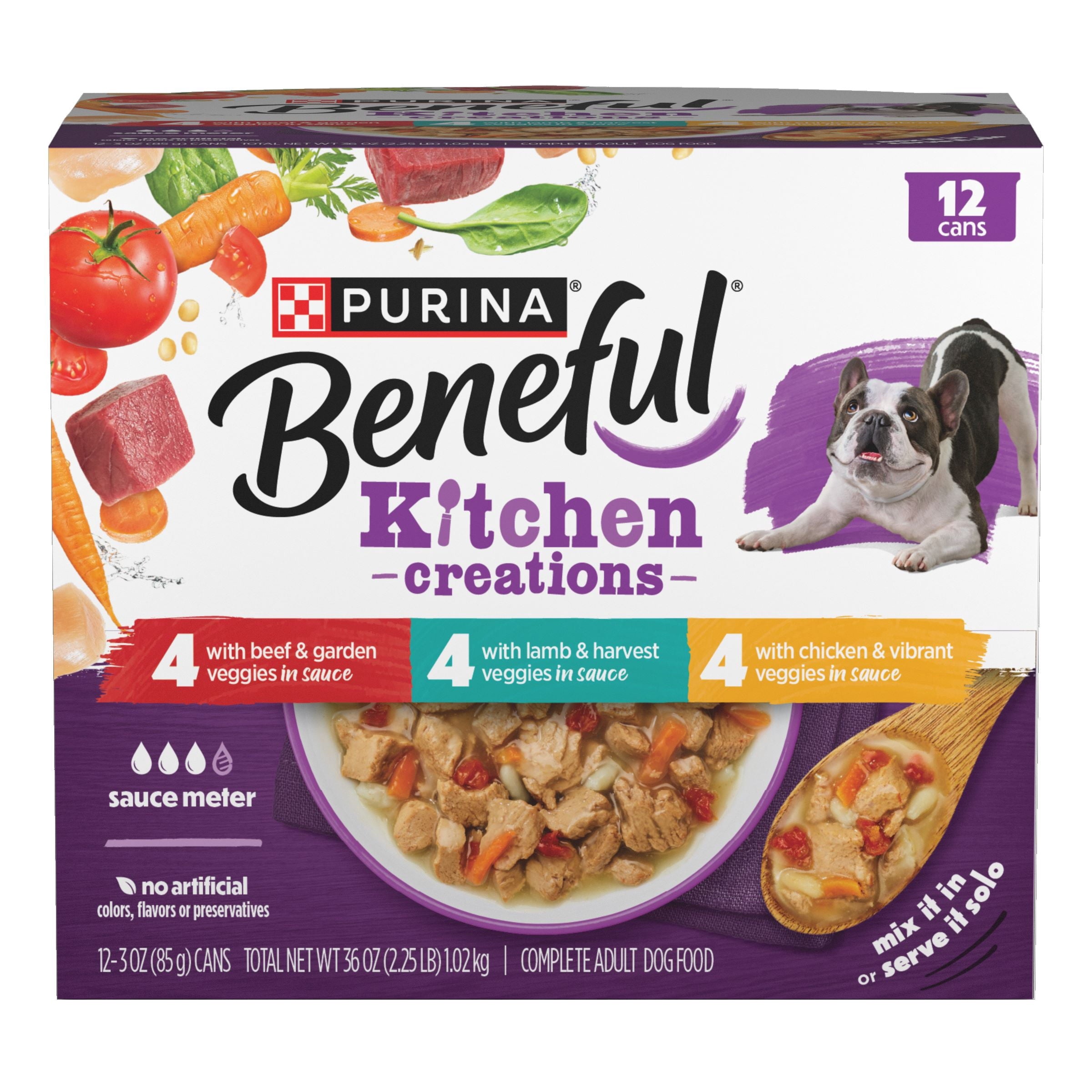 Purina Beneful Kitchen Creations With Beef - Chicken, or Lamb Wet Dog Food Variety Pack, 3 oz Cans (12 Pack)