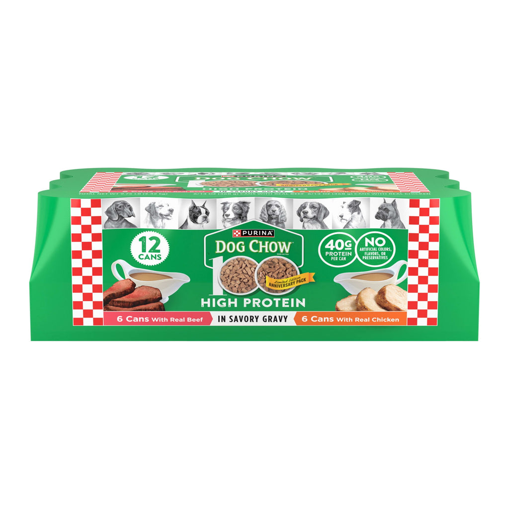 Purina Dog Chow High Protein Dog Food Wet Recipe With Real Chicken or Real Beef In Savory Gravy Variety Pack - 13 oz.