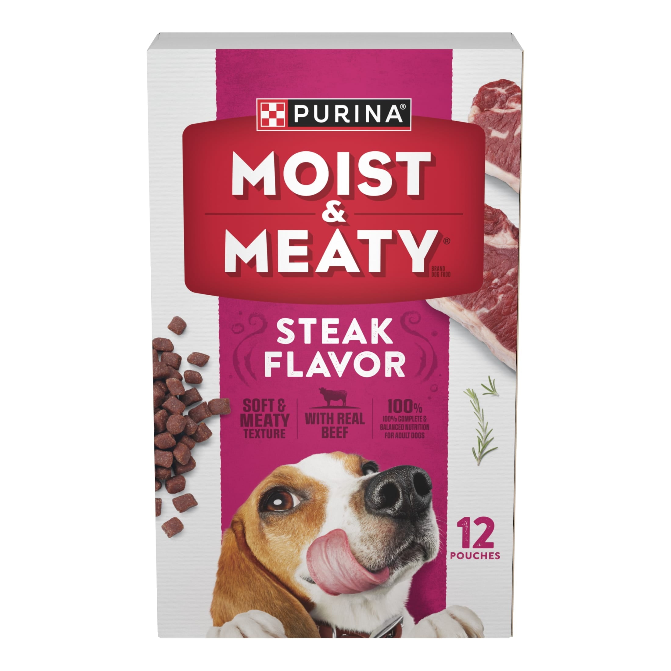Purina Moist & Meaty Dry Dog Food - High Protein Steak Flavor with Real Beef, 12 Count