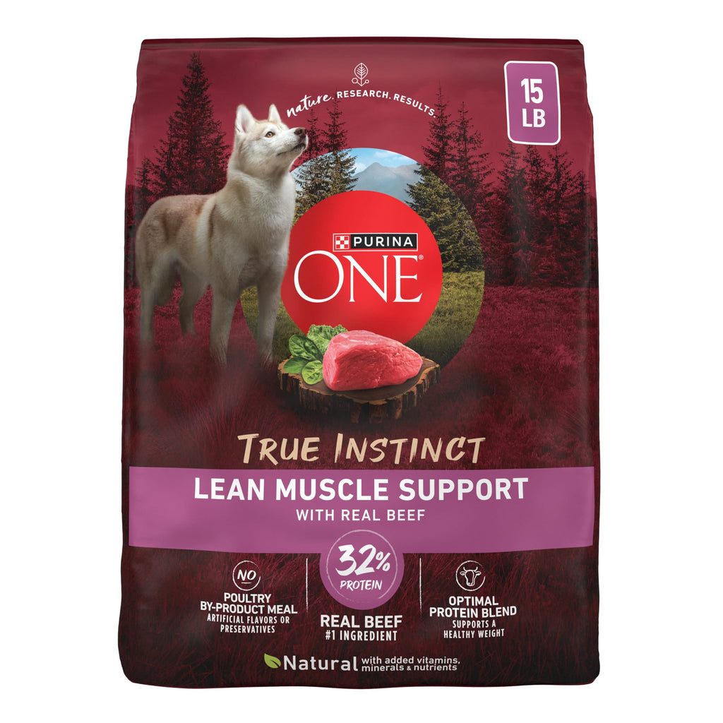Purina One True Instinct Lean Muscle Support With Real Beef Natural With Added Vitamins - Minerals and Nutrients High Protein Dog Food, 15 lb Bag