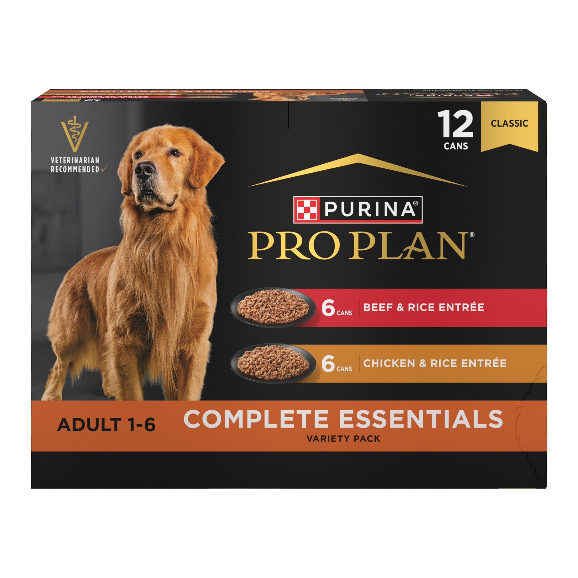 Purina Pro Plan Complete Essentials Wet Dog Food Chicken and Rice Entree and Beef and Rice Entree Variety Pack - 13 oz Cans (12 Pack)