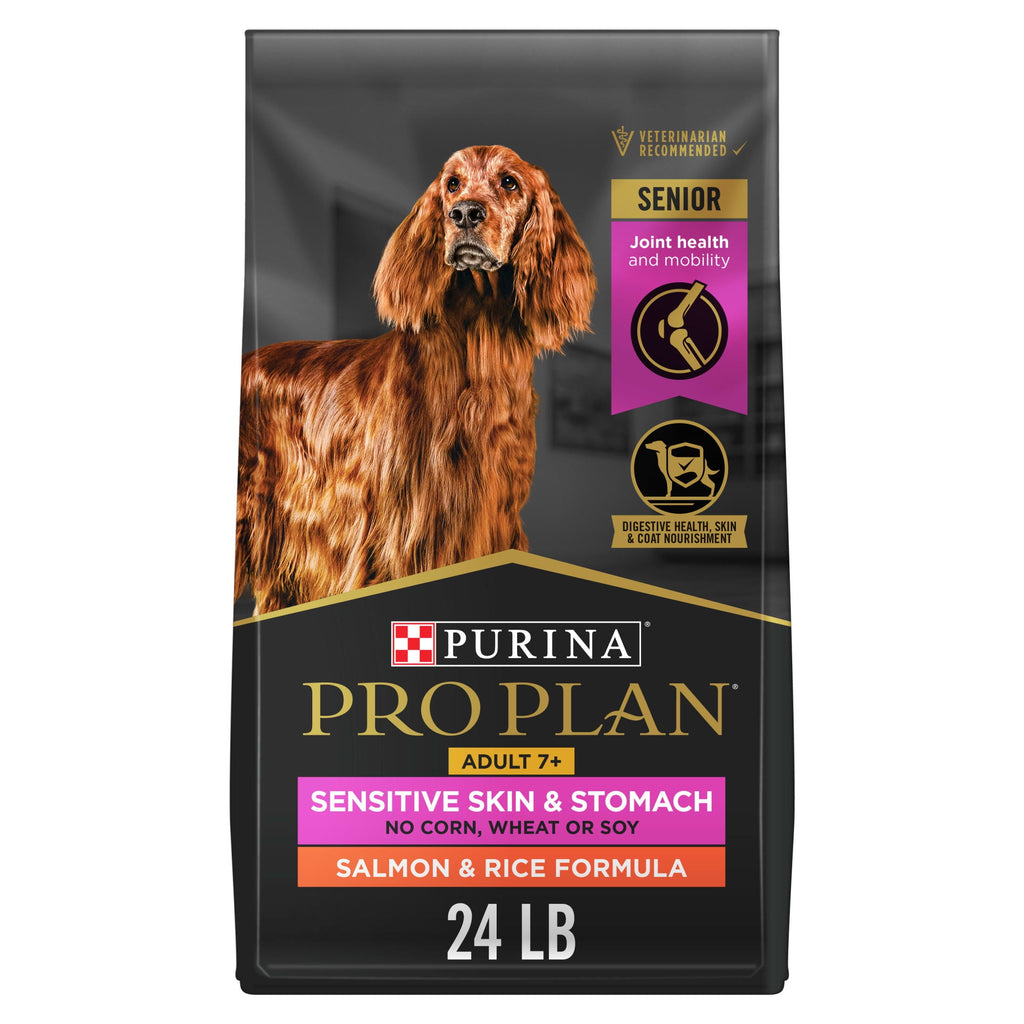Purina Pro Plan Sensitive Skin and Sensitive Stomach Dog Food Senior Dogs Adult 7 Plus Salmon and Rice Formula - 24 lb Bag