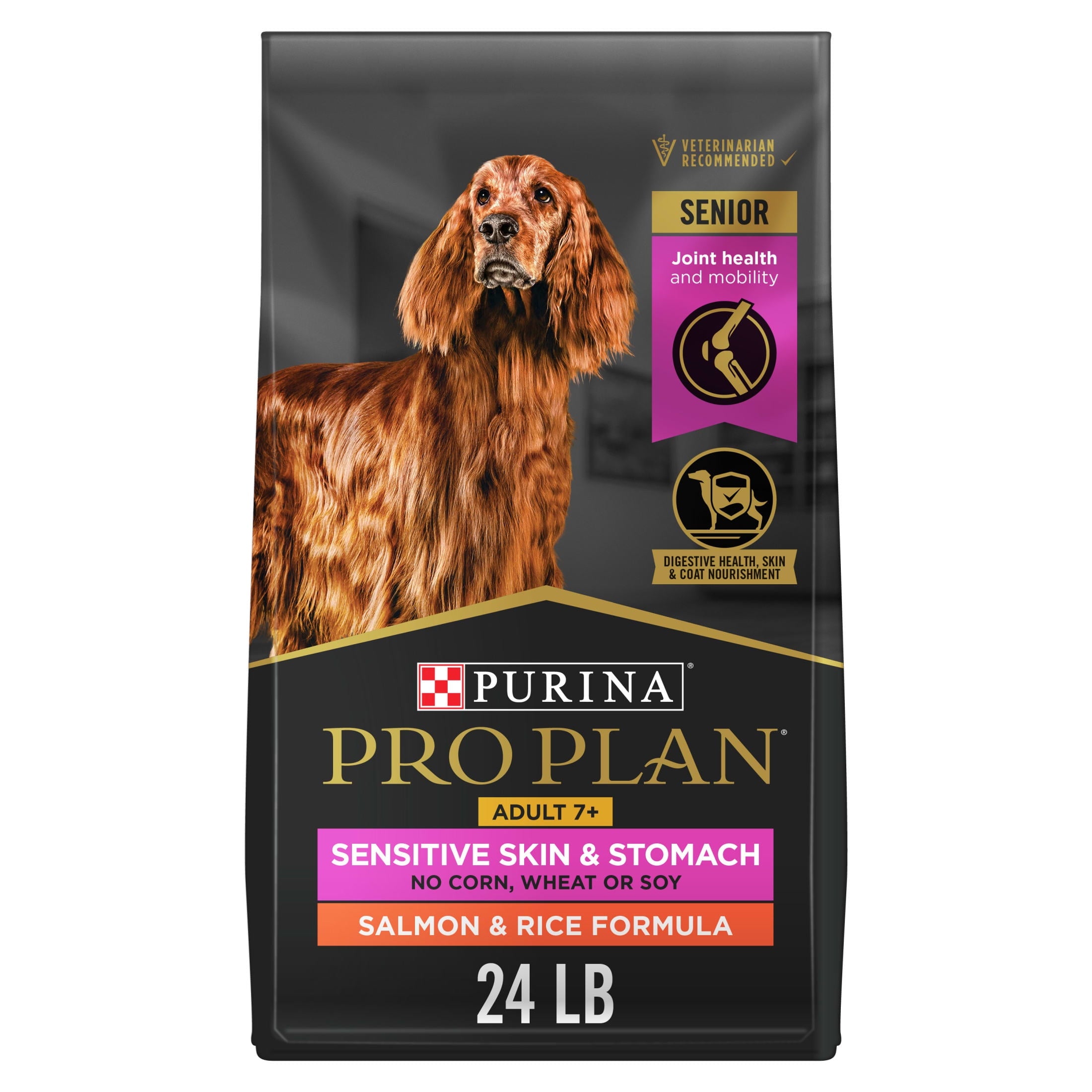 Purina Pro Plan Sensitive Skin and Sensitive Stomach Dog Food Senior Dogs Adult 7 Plus Salmon and Rice Formula - 24 lb Bag