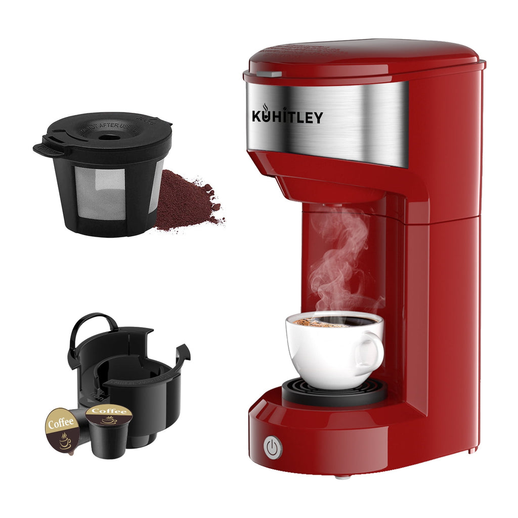MINI Single Serve Coffee Maker - Instant Coffee Maker One Cup for K Cup & Ground Coffee, Portable Capsule Coffee Machine with 6 to 14oz Reservoir, 90 Seconds Fast Brewing and One Button Operation