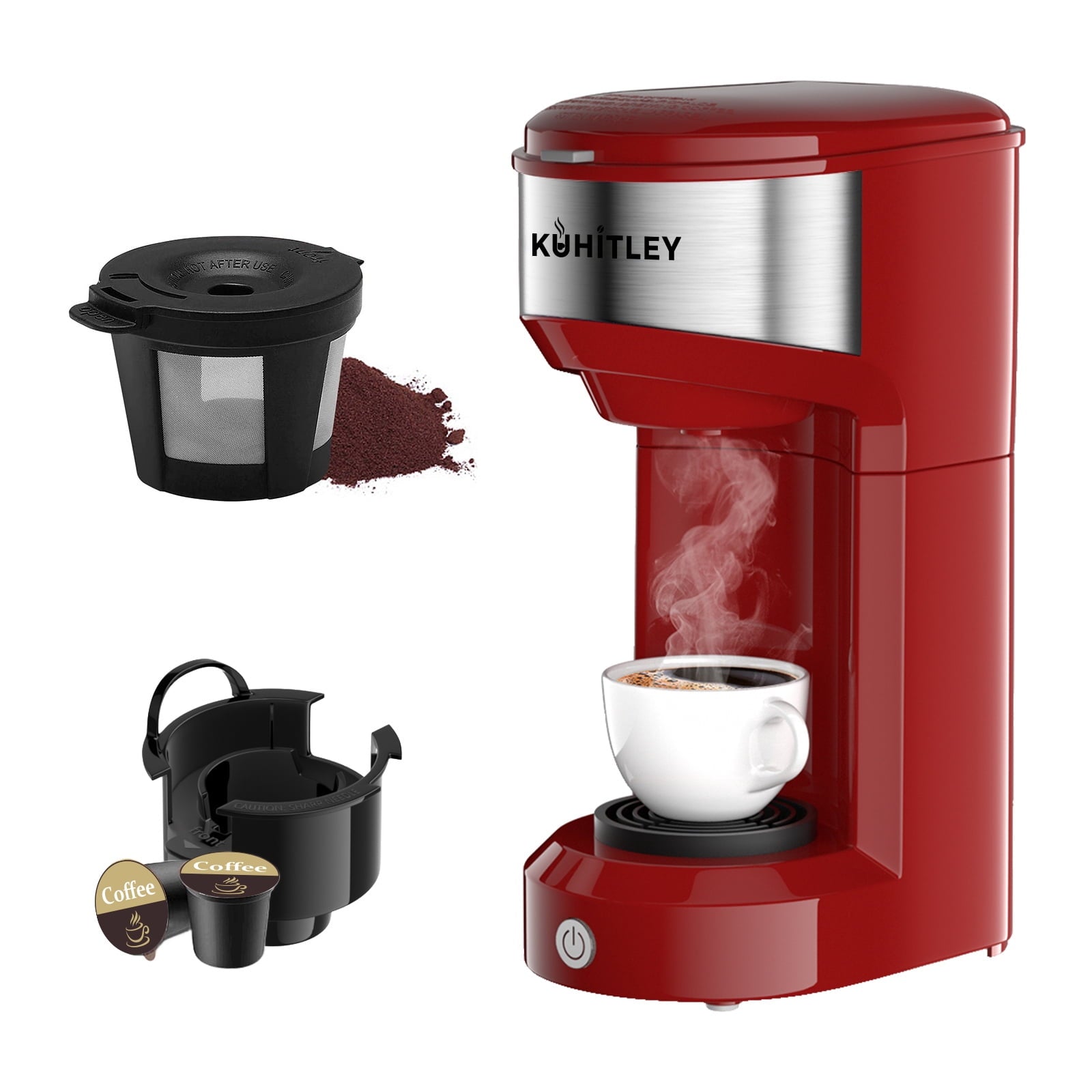 MINI Single Serve Coffee Maker - Instant Coffee Maker One Cup for K Cup & Ground Coffee, Portable Capsule Coffee Machine with 6 to 14oz Reservoir, 90 Seconds Fast Brewing and One Button Operation
