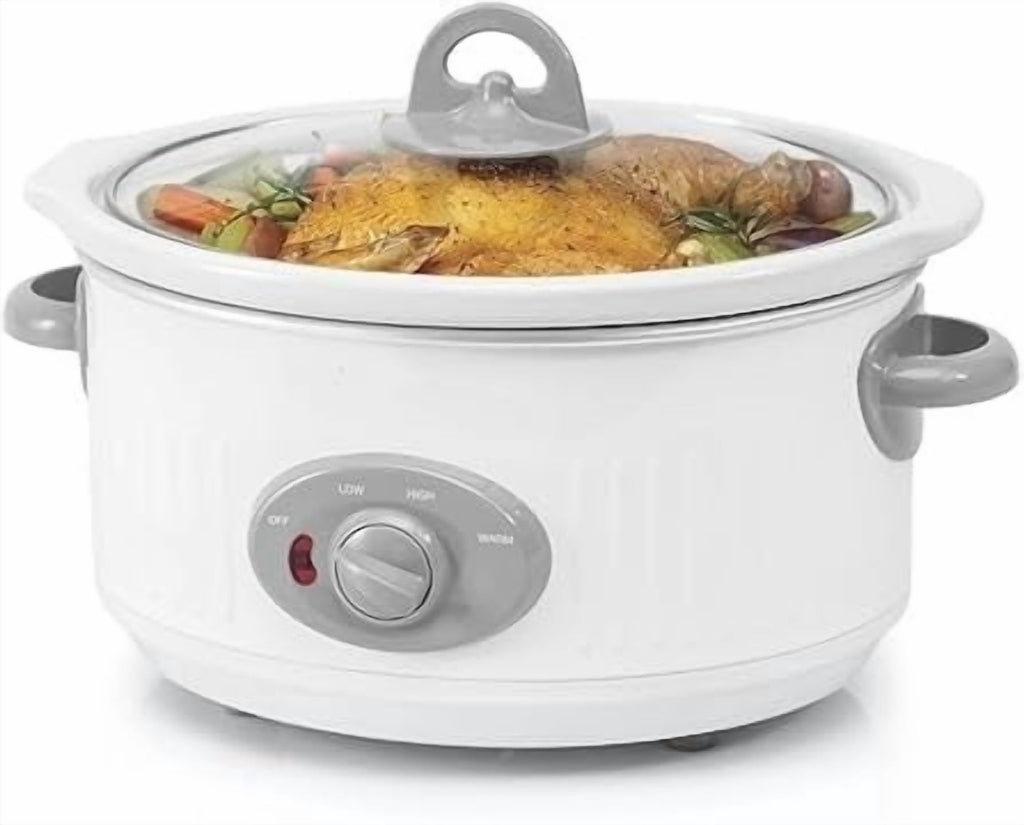 Slow Cooker 3.5 Quart - Dishwashers Safe Crock Ceramic Inner Pot and Glass Lid, White