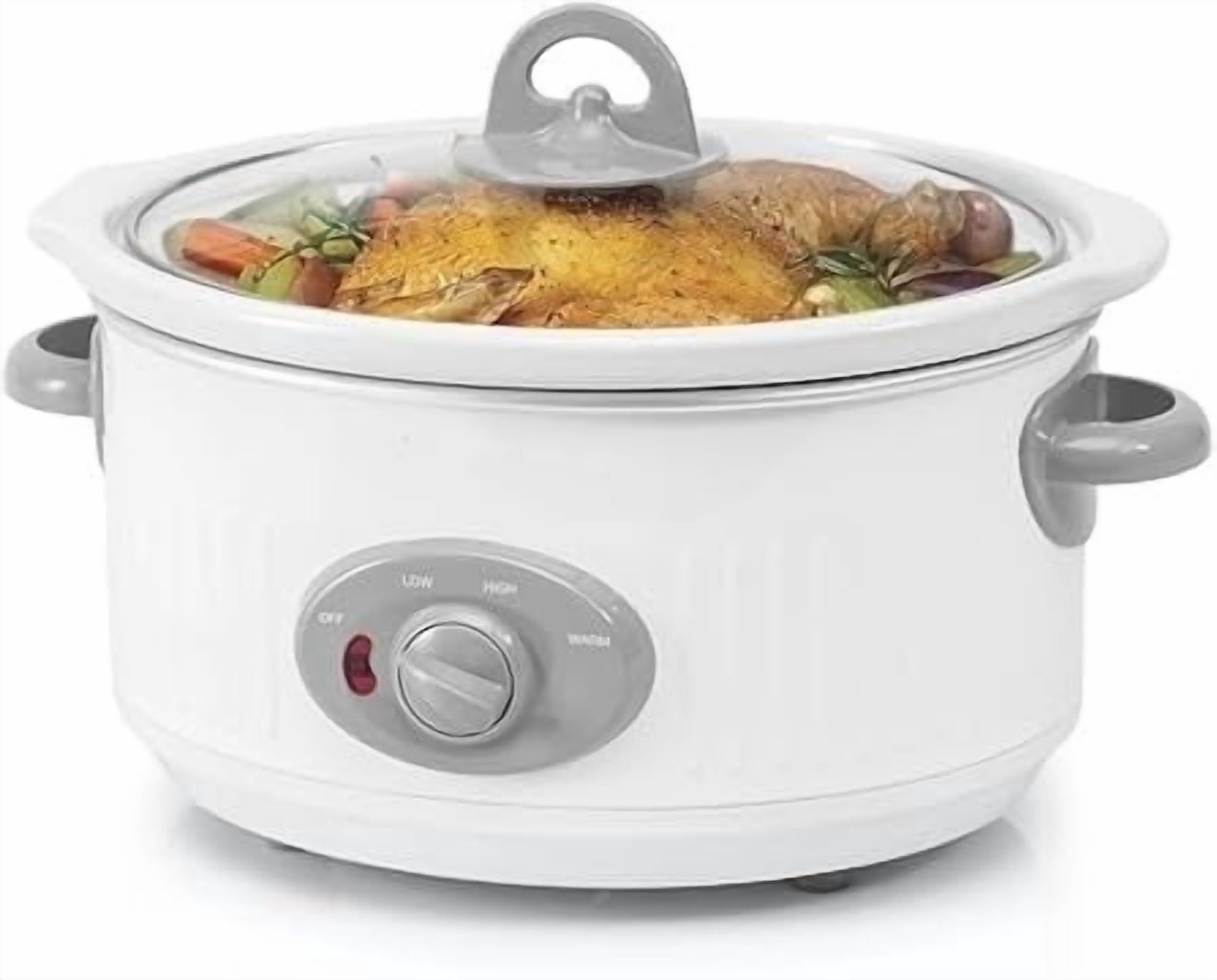 Slow Cooker 3.5 Quart - Dishwashers Safe Crock Ceramic Inner Pot and Glass Lid, White
