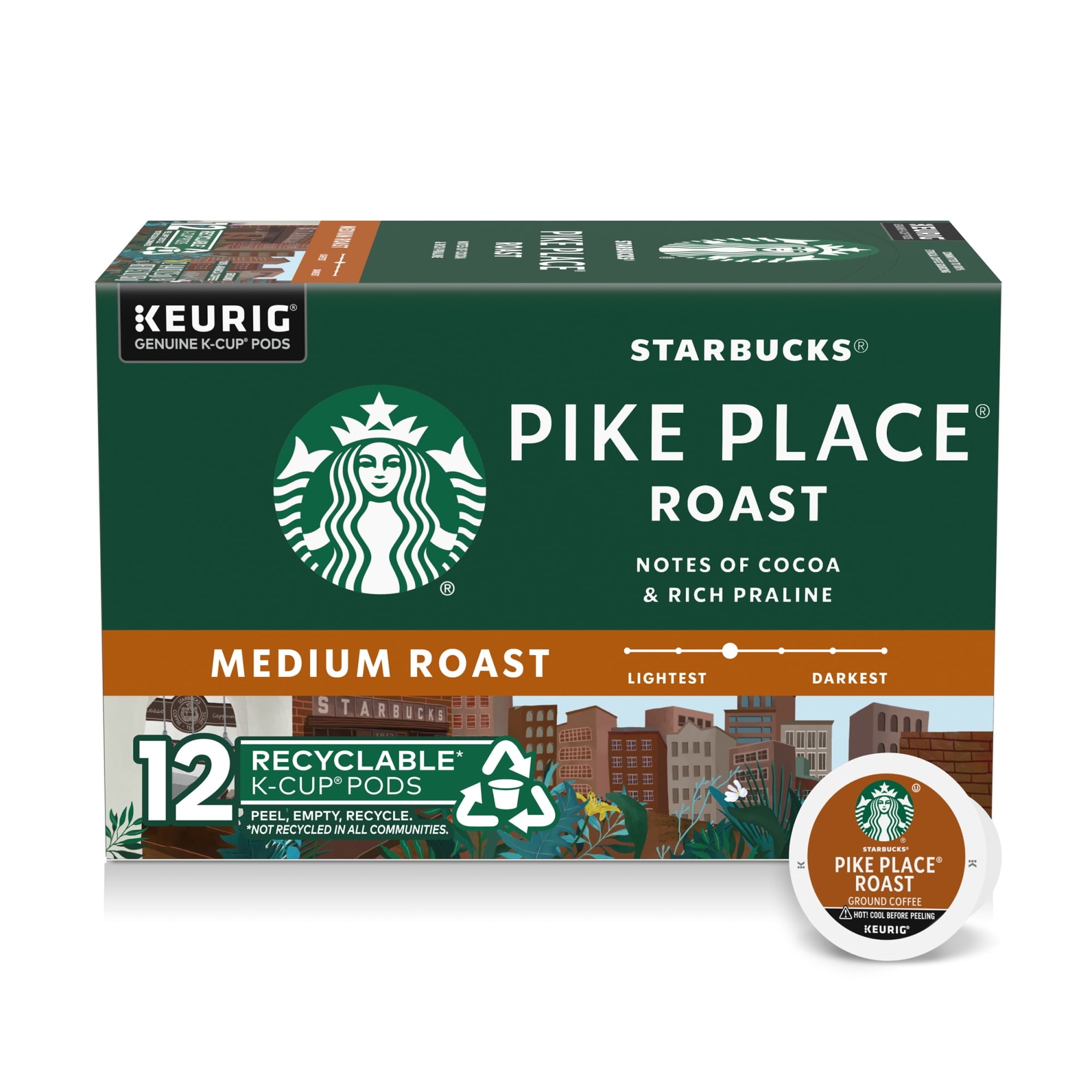Starbucks Pike Place Roast - Hot or Iced Coffee, Medium Roast K-Cup Coffee Pods, 12 Count