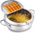ZLF Deep Fryer Pot - 304 Stainless Steel Frying Pot with Oil Drain, Temperature Control and Lid, Tempura Deep Fryer Pot for Kitchen Stove/Induction Cooker French Fries Fryer 9.4"