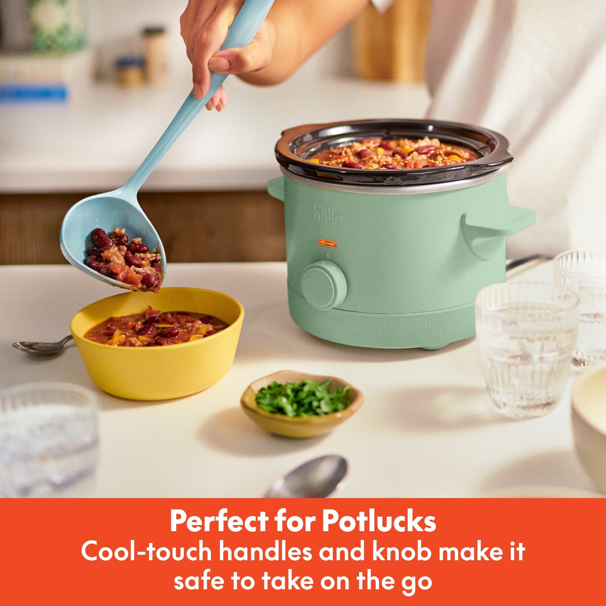 bella 1.5 Qt Manual Slow Cooker with 3 Heat Settings - Ceramic Nonstick Coating, Dishwasher Safe Pot & Tempered Glass Lid, Seaglass