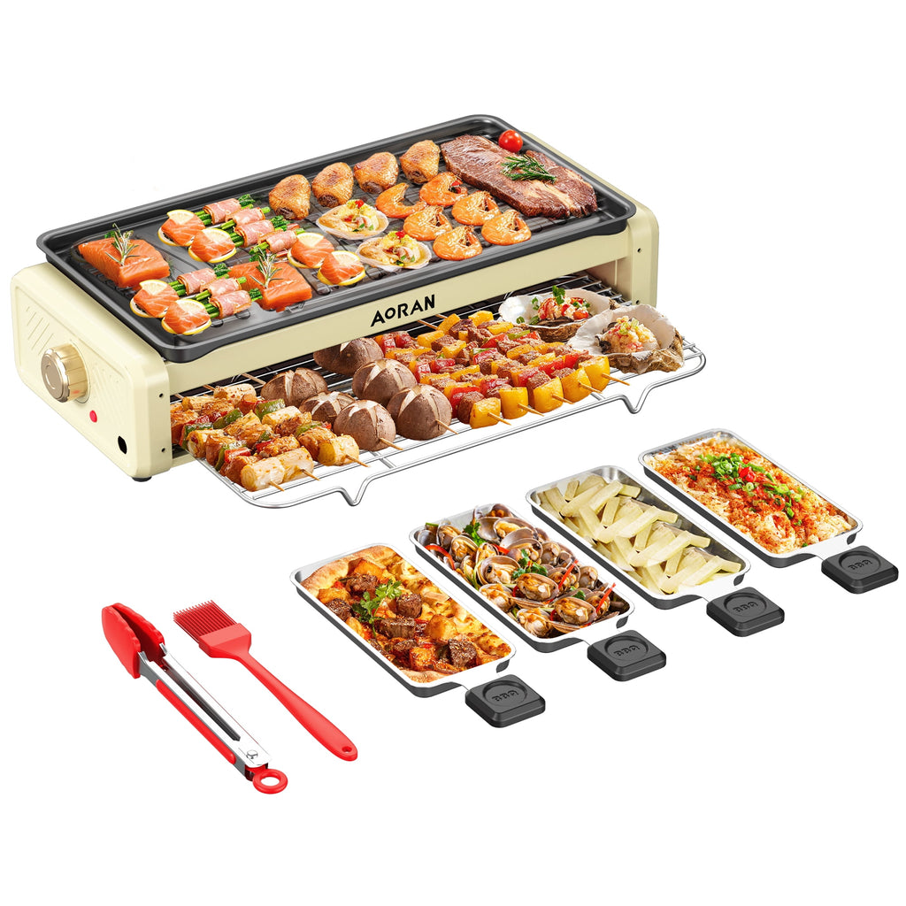 AORAN KITCHEN Electric Grill - 1800W Smokeless Nonstick Indoor Griddle, Multifunctional Skillet, Adjustable Temperature for Home Frying, Baking and Stewing