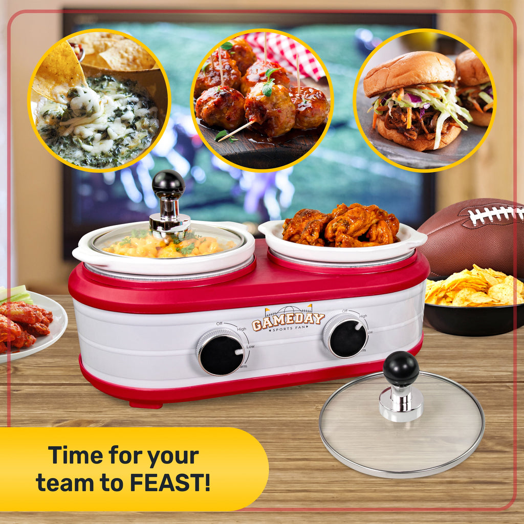 Nostalgia Game Day 2-Qt Ceramic Slow Cooker and Portable Crock Pot with Lid