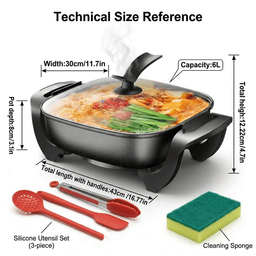 NKMY Kitchen Multi-Cooker: Non-stick - Adjustable Temp Electric Skillet. Fries, Stews, Steams. Fast Heat, Easy Clean. Ideal For Family Meals & Parties.