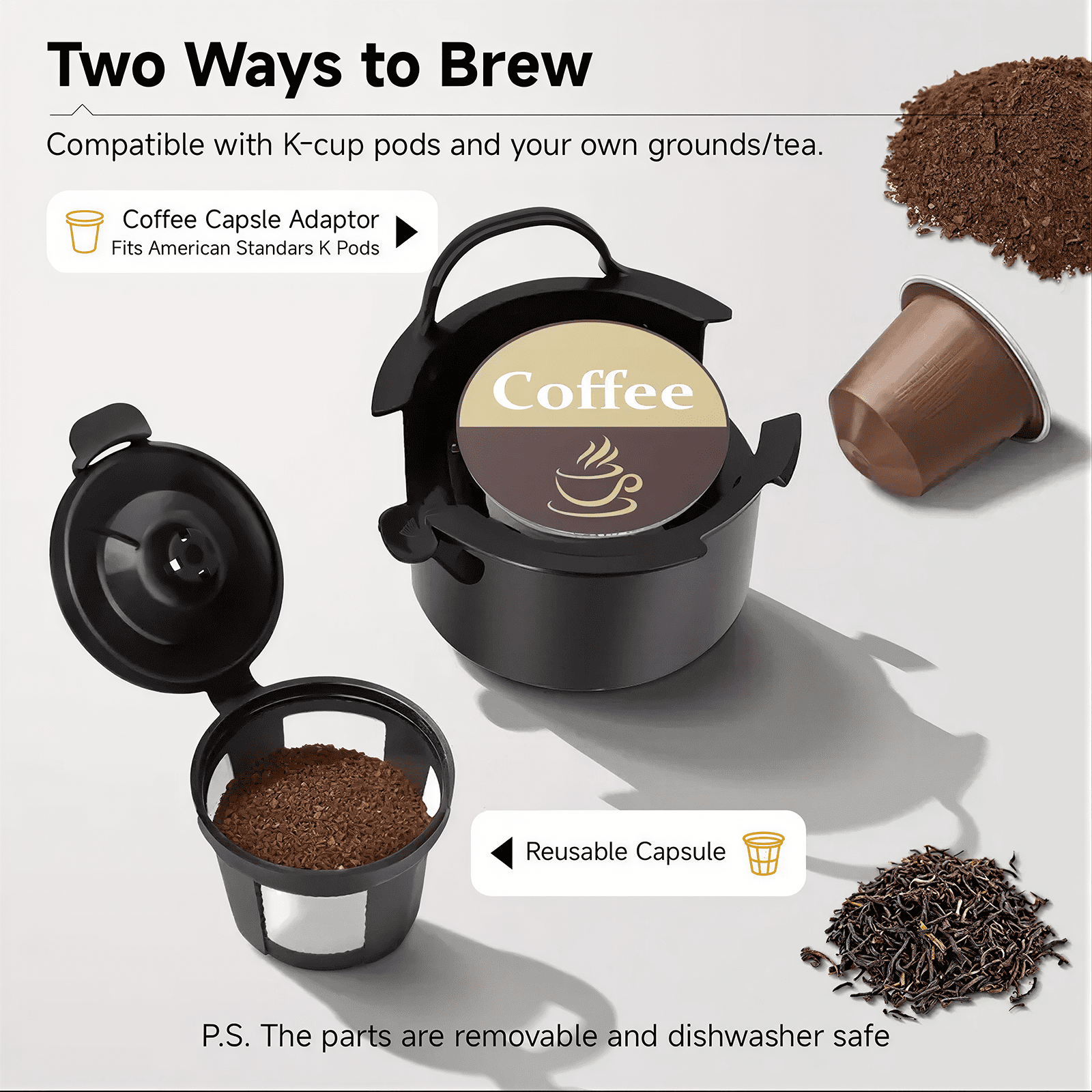 Single Serve Coffee Maker for K Pod - 2-in-1 Coffee Maker Single Serve & Ground Coffee Brewer, Quick Brew 6 to 14oz Brew size Carefree Auto Shut Off Small Coffee Machine for Apartment