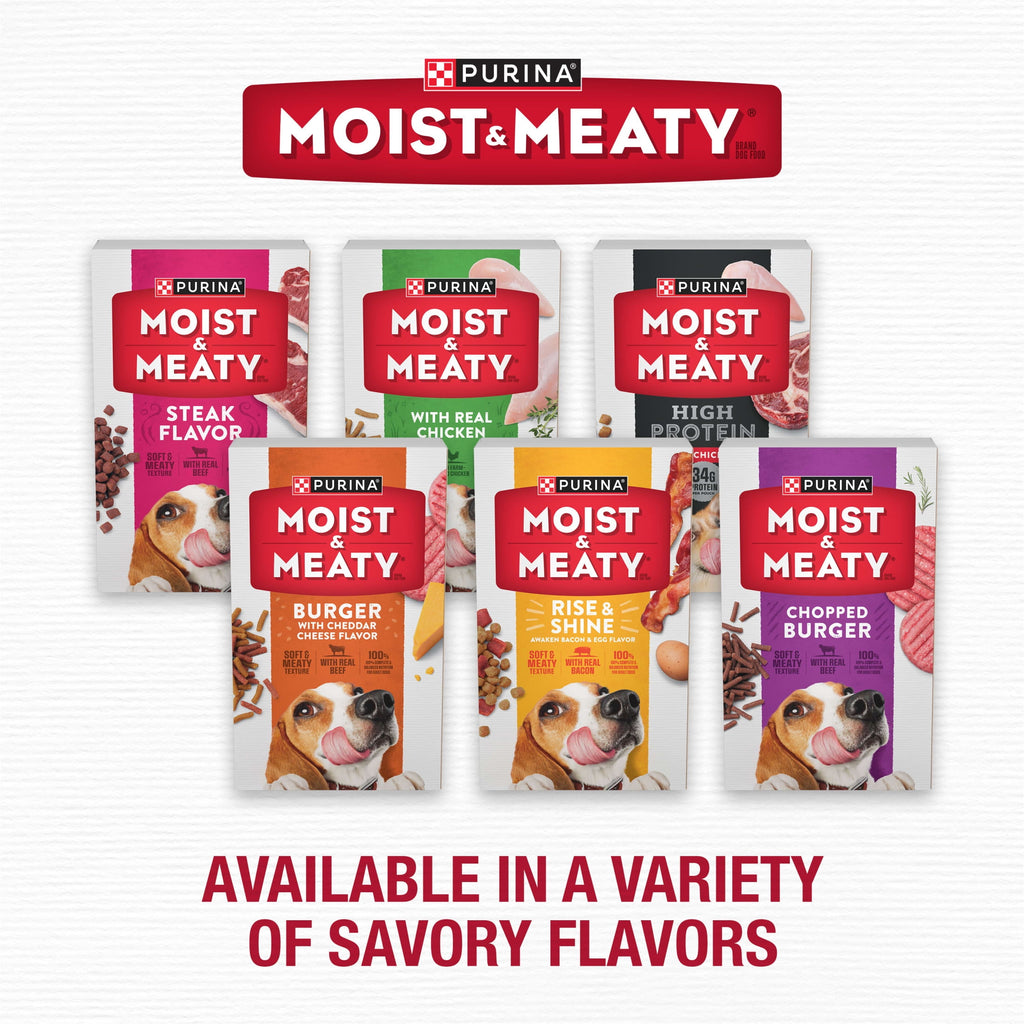 Purina Moist & Meaty Dry Dog Food - High Protein Steak Flavor with Real Beef, 6 oz Pouches (36 Pack)