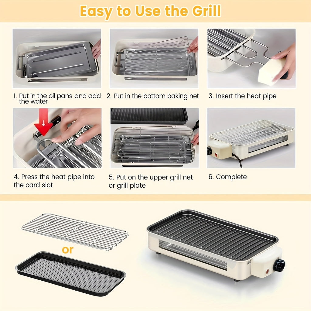 DELICIO 15.7-Inch Electric Indoor Grill - Non-Stick Countertop Barbecue Grill for Indoor Cooking, Smokeless Wood-Free Operation, Ideal for Small Families