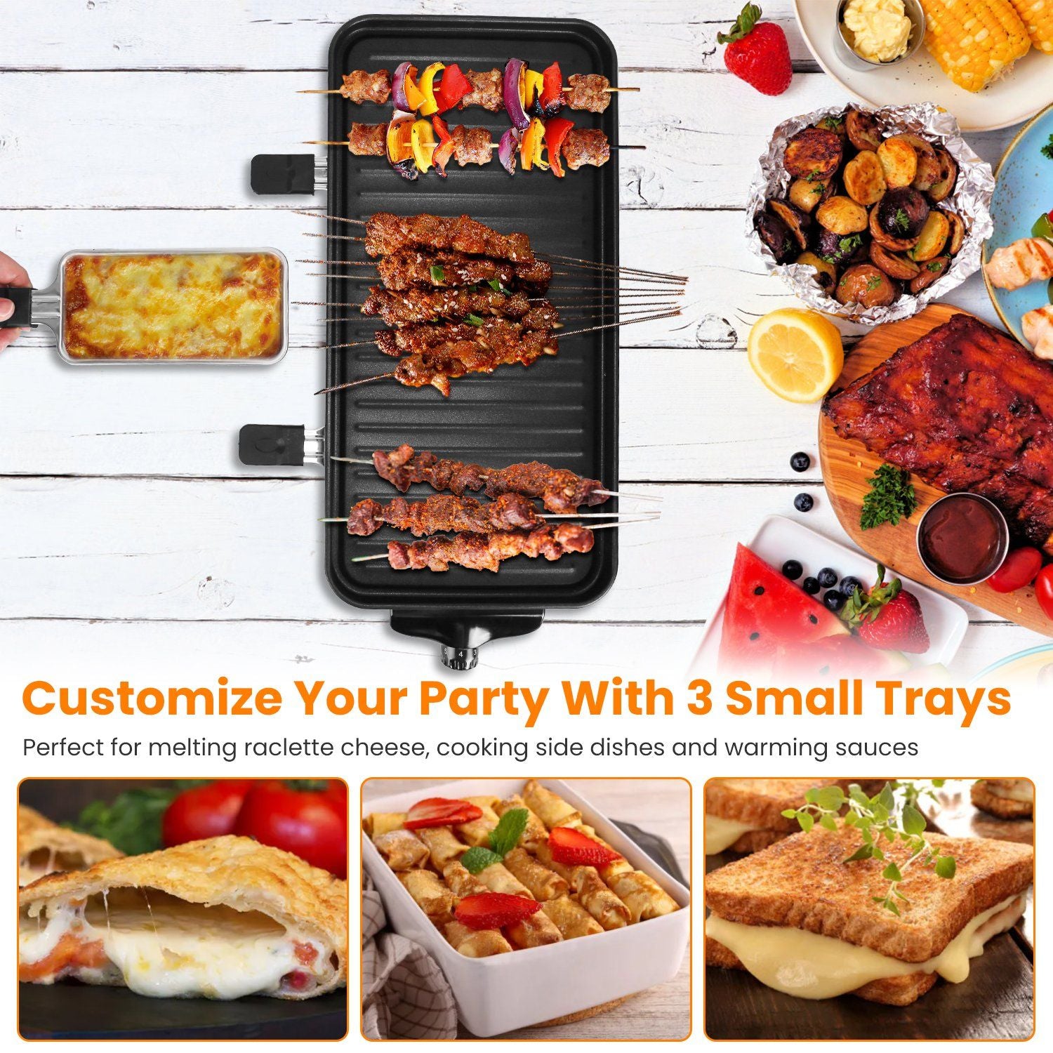 2000W Electric Indoor Grill 2-in-1 with Removable Plate & 5 Temp Controls