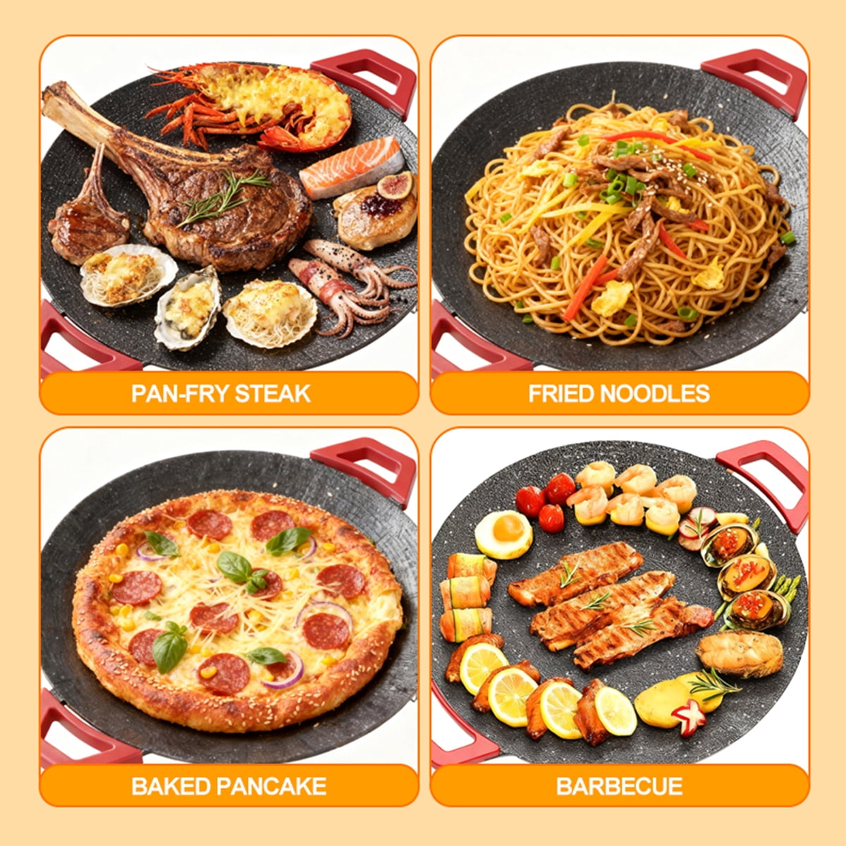 Electric Indoor Grill - 14 inch Nonstick Smokeless Round Griddle with Temperature Control for Kitchen BBQ Steak Pancakes