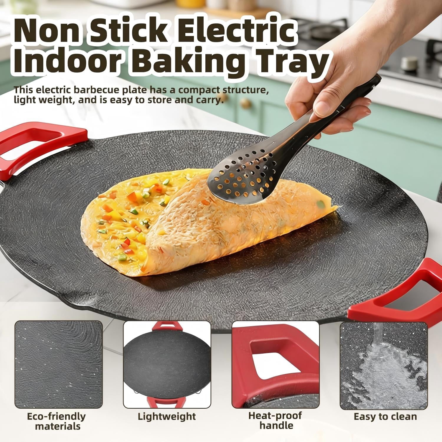 AORAN KITCHEN Indoor Electric Grills - 16in Nonstick Smokeless Griddle for Use, Compact & Versatile Cooking for Steaks, Pancakes, and BBQ