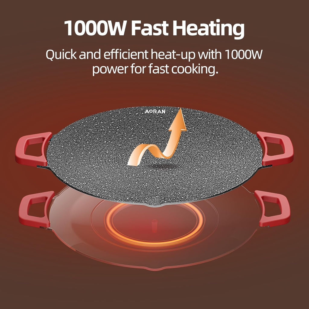 AORAN KITCHEN Indoor Grills Electric Smokeless – Nonstick Griddle for Use - Compact & Versatile Cooking for Steaks, Pancakes, and BBQ