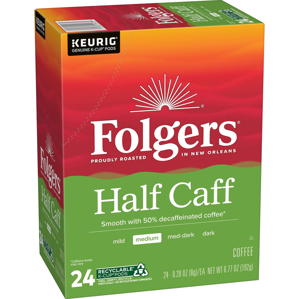 (Folgers 1/2 Caff Coffee - Medium Roast Coffee, Keurig K Cup Pods, 24 Count Box - 4-Pack