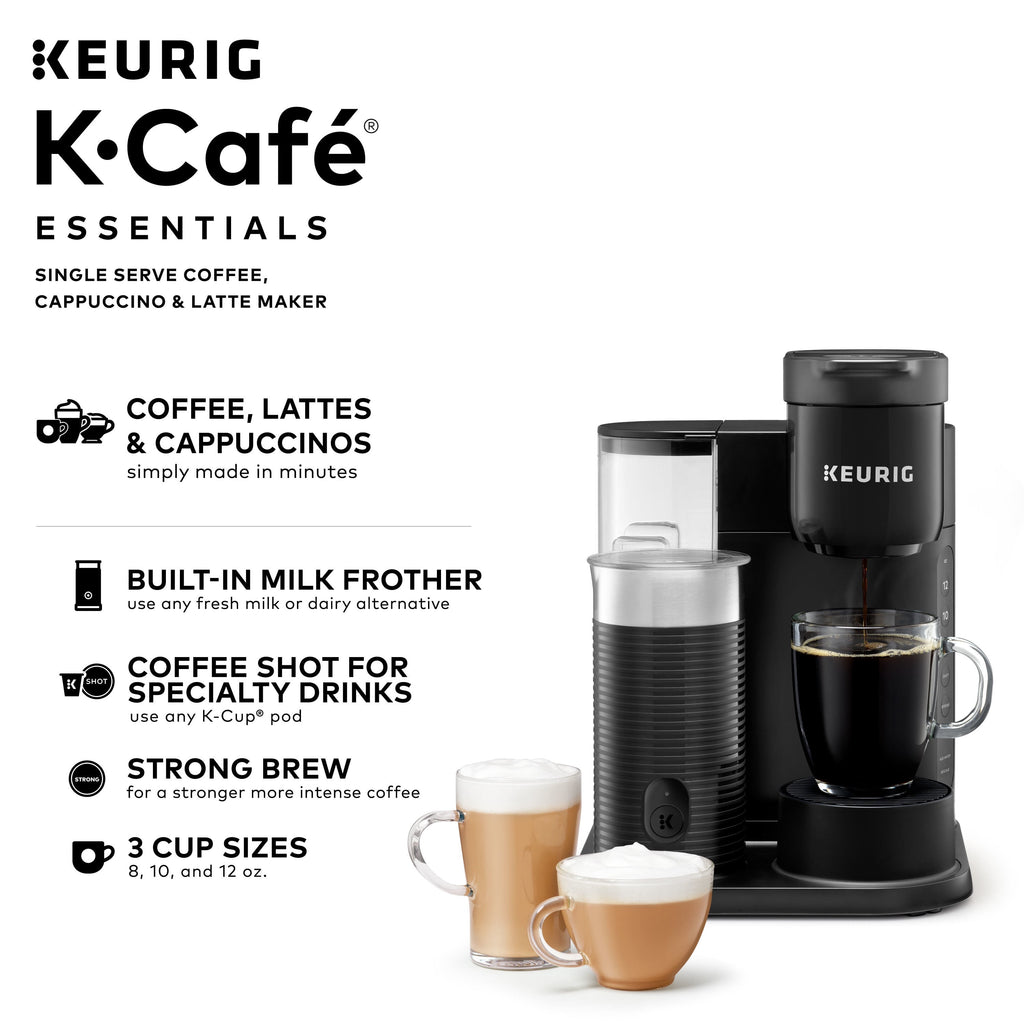 Keurig K-Cafe Essentials Single-Serve K-Cup Pod Coffee - Latte and Cappuccino Maker with Built-In Frother, Black