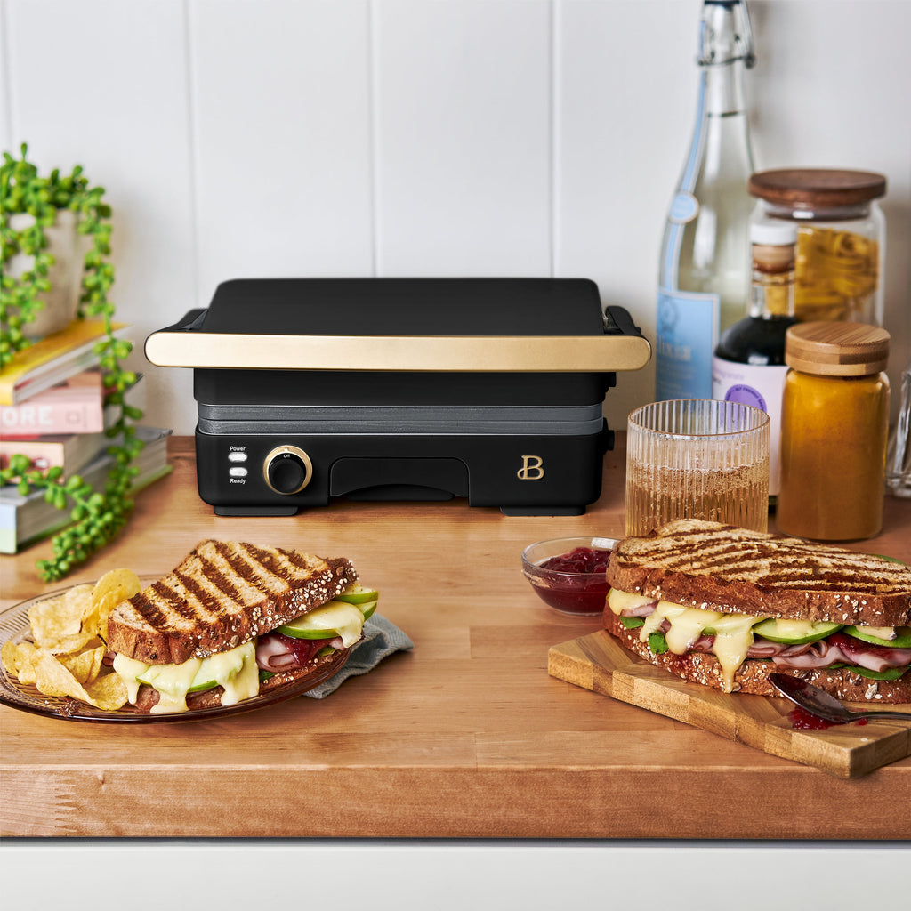 Beautiful 2-in-1 Panini Press & Grill with Detachable Plates - Black Sesame by Drew Barrymore