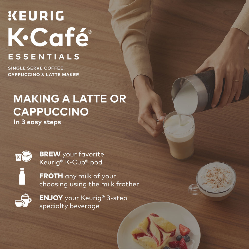 Keurig K-Cafe Essentials Single-Serve K-Cup Pod Coffee - Latte and Cappuccino Maker with Built-In Frother, Black