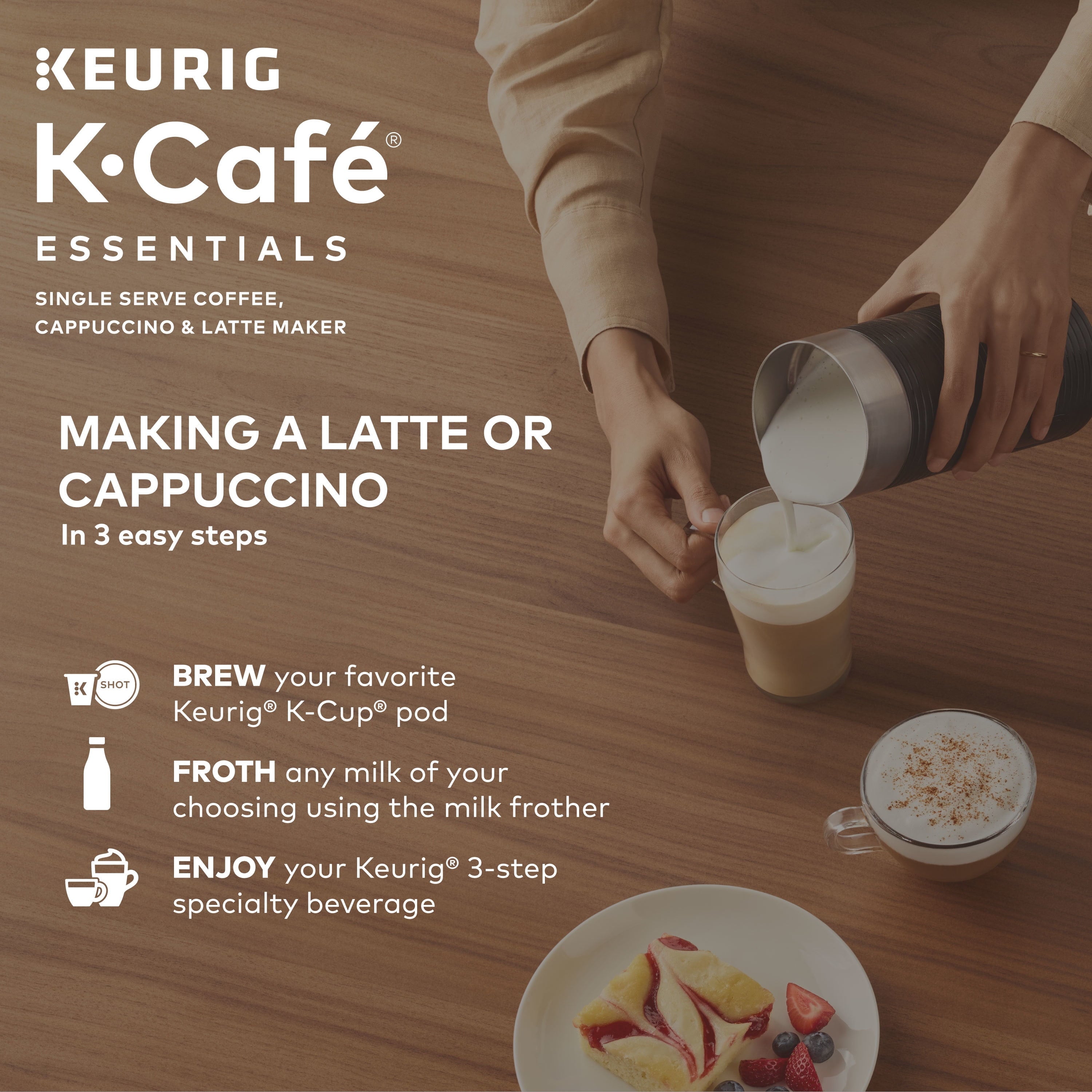 Keurig K-Cafe Essentials Single-Serve K-Cup Pod Coffee - Latte and Cappuccino Maker with Built-In Frother, Black
